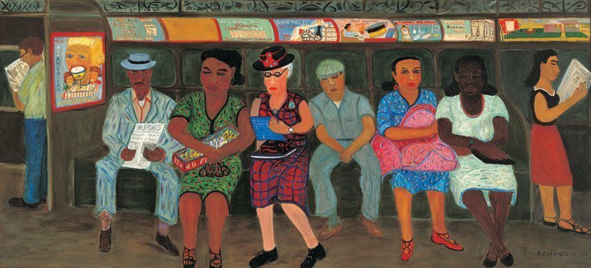 “Subway Riders”, de Ralph Fasanella (1914-1997), uma das obras do acervo do American Folk Art Museum