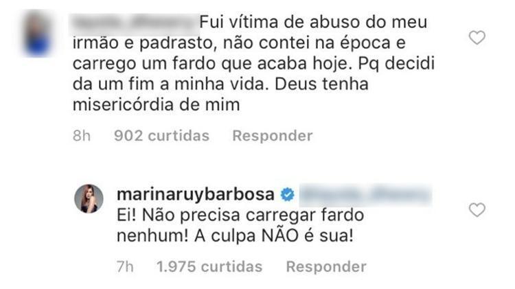 Marina Ruy Barbosa responde a fã que afirma ter sido abusada sexualmente