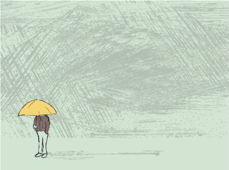 ilustração mostra um homem com um guarda-chuva sozinho