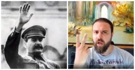 Josef Stalin em comício na antiga URSS e Nando Moura em seu canal fazendo afirmações equivocadas