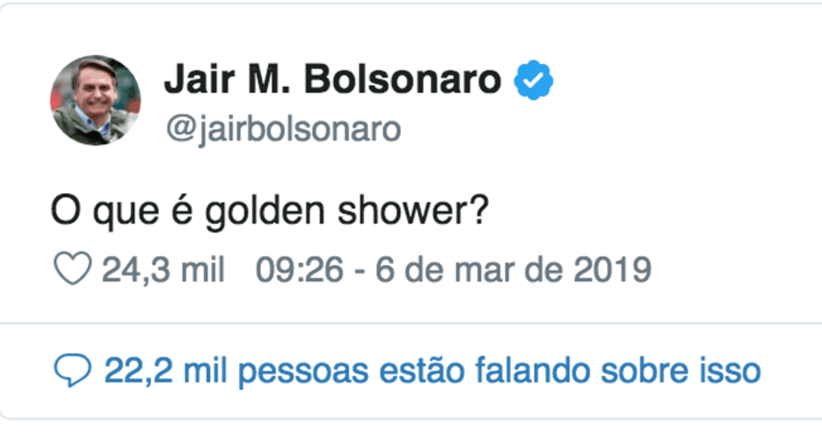 Bolsonaro se arrepende e apaga publicações sobre golden shower