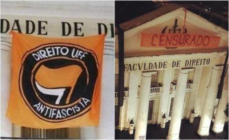 Faixa antifascista na Universidade Federal Fluminense é retirada em ação policial