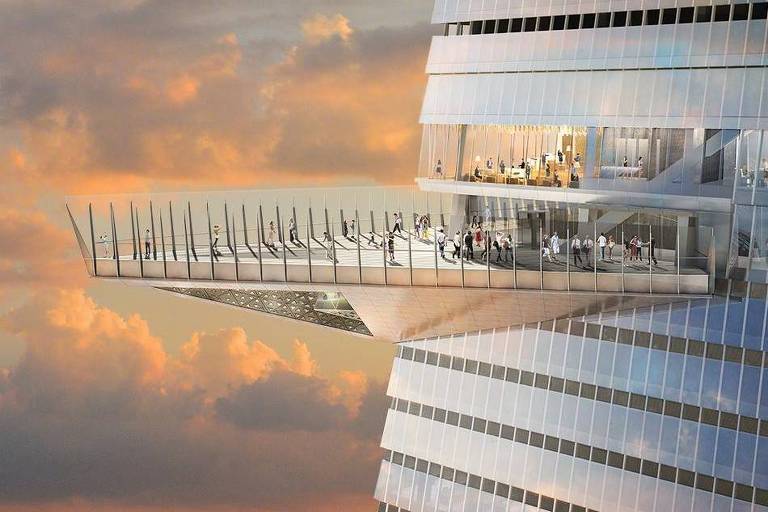 Concepção artística mostra como será o mirante Edge, em uma das torres do Hudson Yards, em Nova York
