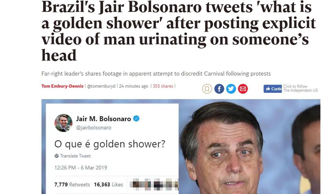  Repercussão internacional do Golden Shower