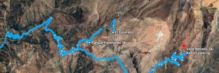 Para visualizar melhor, o mapa do percurso entre Santiago (que vem da esquerda) até Farellones, El Colorado e Valle Nevado