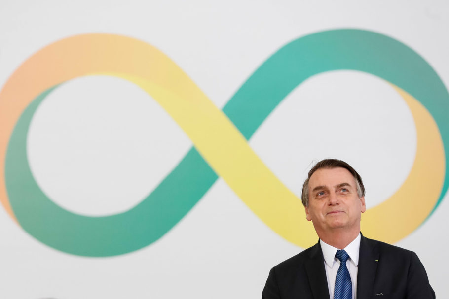 O presidente Jair Bolsonaro em solenidade pelos cem dias de governo