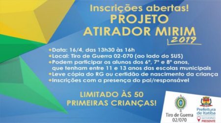  Anúncio das inscrições do projeto Atirador Mirim