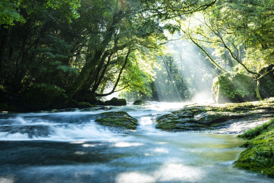 Cachoeira na regiçao do vale Valley, em Aso Kumamoto Japan.Kusasenri, Aso Kumamoto Japan.