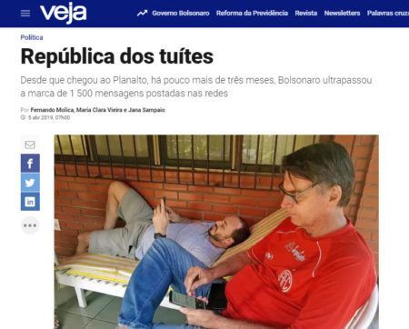 Desde que chegou ao Planalto, há pouco mais de três meses, Bolsonaro ultrapassou a marca de 1 500 mensagens postadas nas redes, diz a Veja