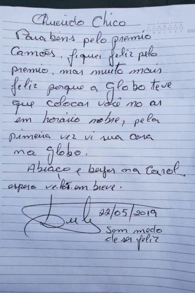 Carta que o ex-presidente Lula escreveu para Chico Buarque