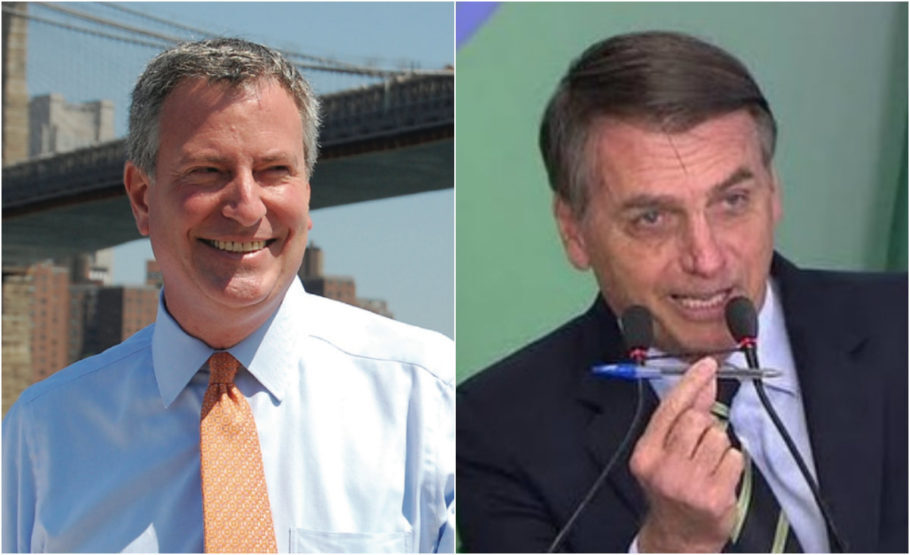 O prefeito de Nova York, Bill de Blasio, e o presidente Jair Bolsonaro têm batido boca no Twitter