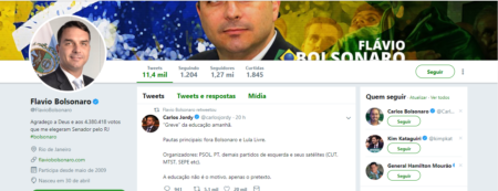 Twitter do senador Flavio Bolsonaro
