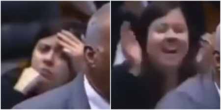 A reação da parlamentar Sâmia Bonfim, do Psol, durante e após o discurso do Sargento Isidório