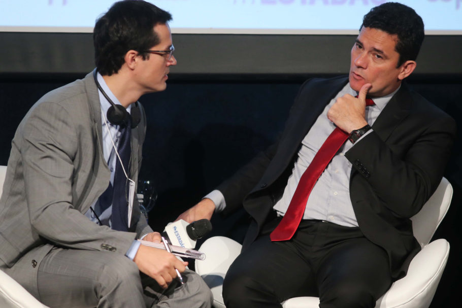 Sergio Moro e o procurador Deltan Dallagnol em evento no Estadão em 2017