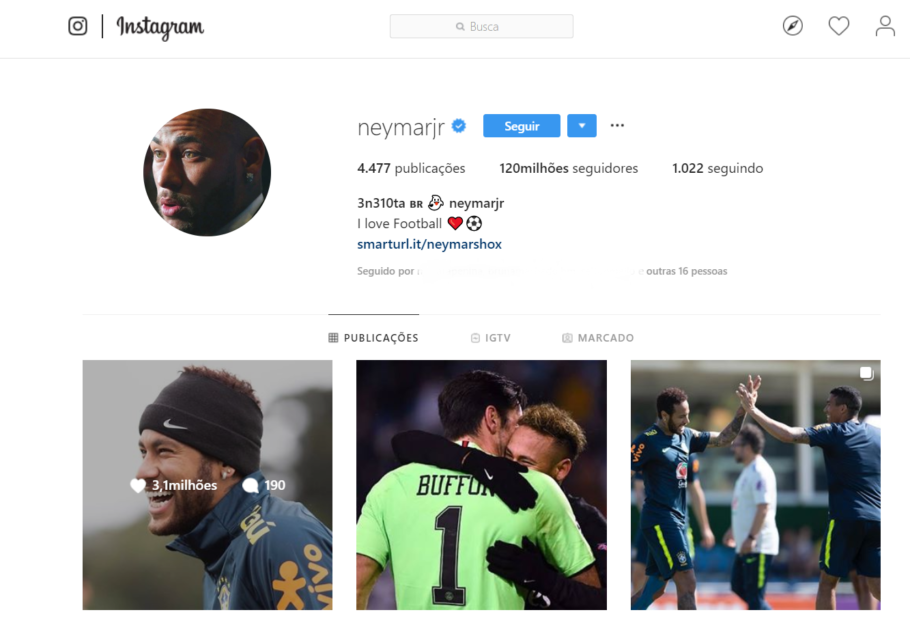 Conta de Neymar no Instagram ganha novos seguidores