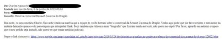 E-mail enviado ao site Na Telinha