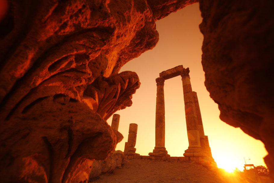Ruínas da antiga cidadela de Rabbath-Ammon, na colina de Jebel al-Qala’a, em Amã, capital da Jordânia