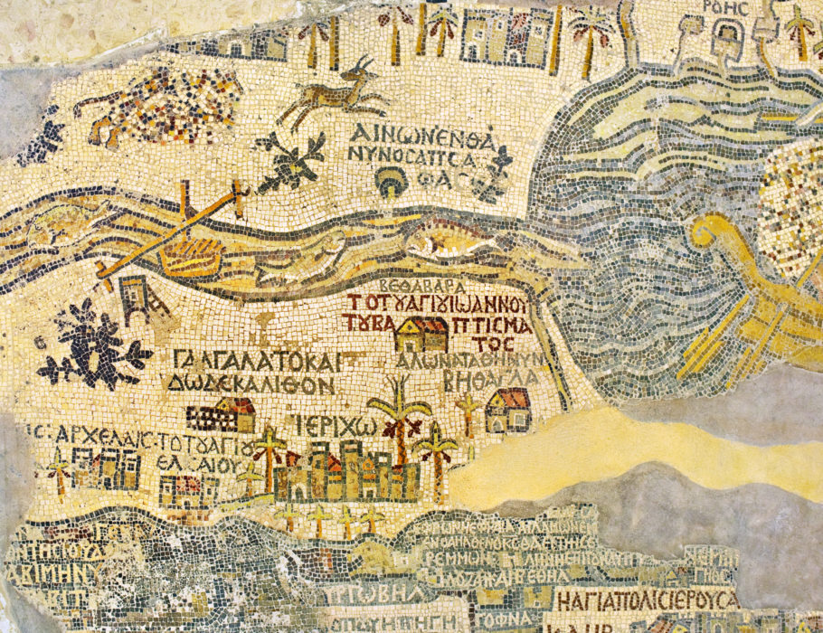 Mosaico com o mapa mais antigo da Palestina