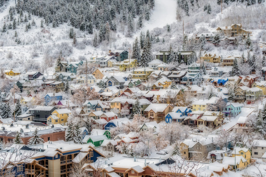 Vista da cidade de Park City, em Utah, no inverno