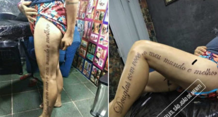 Moça fez tatuagem cheia de erros de português em homenagem ao namorado