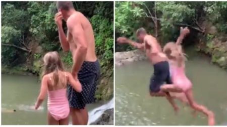 Tom Brady gera polêmica na web ao pular de cachoeira com a filha