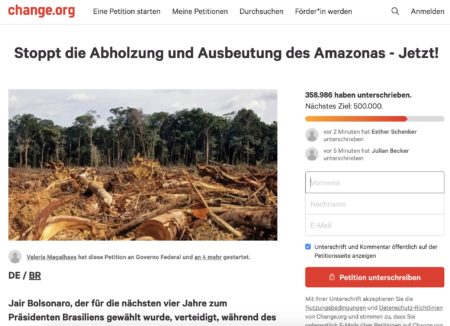 Change.org Alemanha recebeu abaixo-assinado contra desmatamento da Amazônia