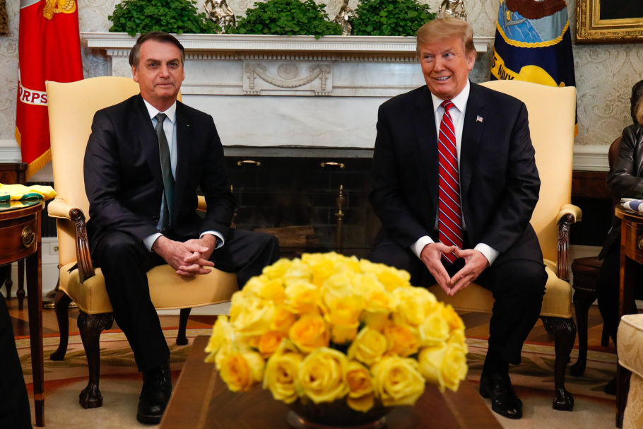 Os presidentes Donald Trump e Jair Bolsonaro durante encontro na Casa Branca, em Washington, em março