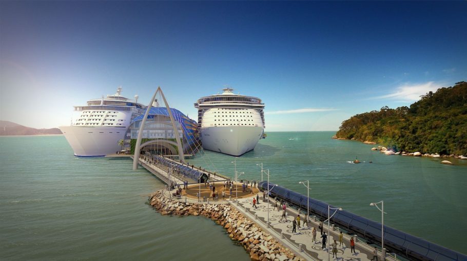 Projeção mostra como será o porto exclusivo para navios de cruzeiros em Balneário Camboriú