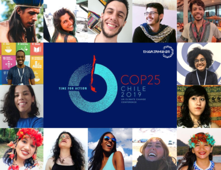 Delegação Engajamundo COP25: Mirim Ju Yan Guarany (DF), Paulo Ricardo (BA), Giselli Cavalcanti (RN), Val Munduruku (PA), Nayara Almeida (RJ), Aretha Monteiro (DF), Paloma Costa (DF) Jaci Borari (PA), Beatriz Pagy (SP), Karina Penha (MA), Iago Hairon (BA), Yago Ferreira (MG), Bruno Berilli (BA), Gabriela Baesse (RN)