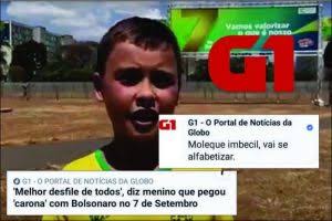 G1 confirma comentário sobre menino do desfile com comentário e diz que irá medidas cabíveis