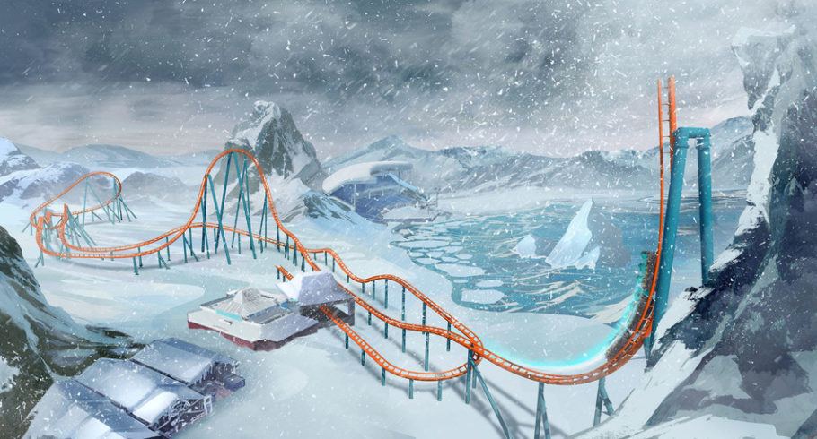 Ilustração mostra como será a montanha-russa de arremesso Ice BreakerArtist Rendering: 2019© SeaWorld Parks