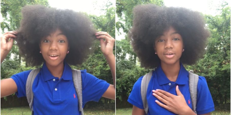 Resultado de imagem para Menina grava vídeo inspirador após sofrer bullying por causa de cabelo afro