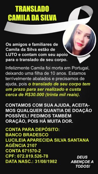 Família pede ajuda para trazer corpo de brasileira morta em Portugal
