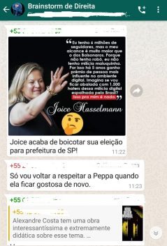 Como grupos do Whatsapp querem assassinar reputação de Joice Hasselmann