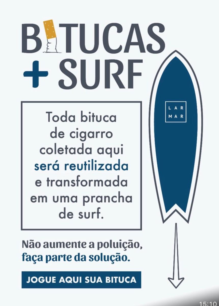  Cartaz da campanha do bar Lar Mar, que vai transformar bitucas de cigarro em pranchas de surfe