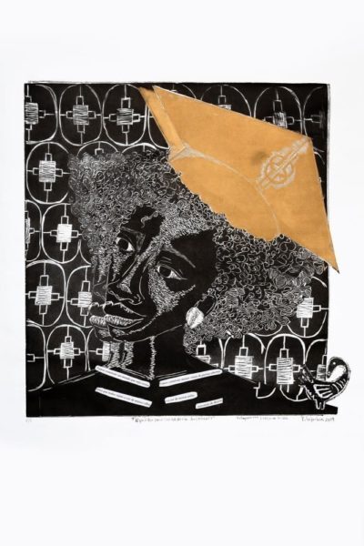 Xilogravura da artista Valquíria Pires retrata a potência intelectual da mulher negra