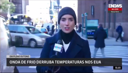 Nariz de repórter da GloboNews sangrar ao vivo no frio dos EUA