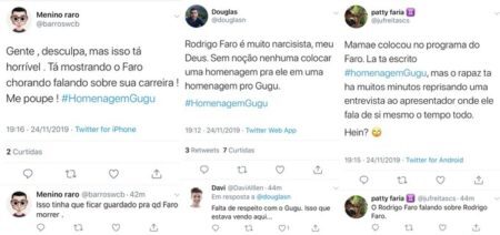 Internautas criticaram comportamento de Rodrigo Faro em homenagem a Gugu