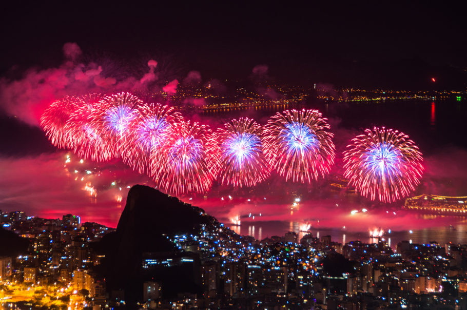 Queima de fogos na praia de Copacabana, no Rio de Janeiro; cidade é uma das mais procuradas para o Réveillon
