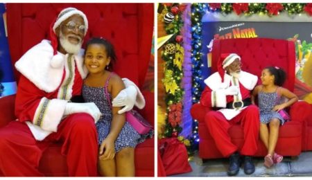 Menina se emociona ao se deparar com Papai Noel negro: “é da minha cor”