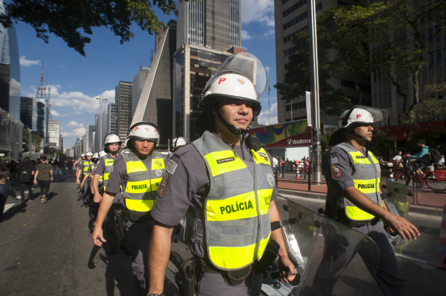 Policiais militares durante protesto na avenida Paulista