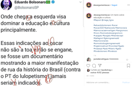 Eduardo Bolsonaro comete oito erros de português ao falar que a esquerda quer comandar a educação no Brasil