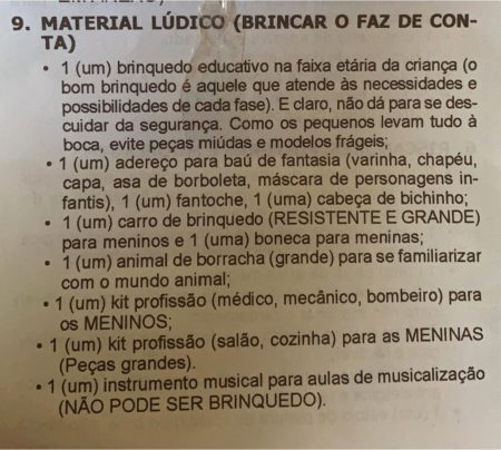 Escola pede ‘kit médico’ aos meninos e ‘cozinha’ às meninas e polemiza