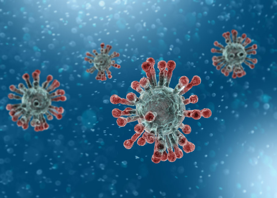 ilustração mostra coronavírus no microscópio
