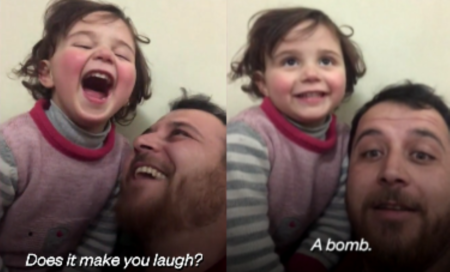 Pai inventa brincadeira para divertir filha enquanto ocorre bombardeio na Síria