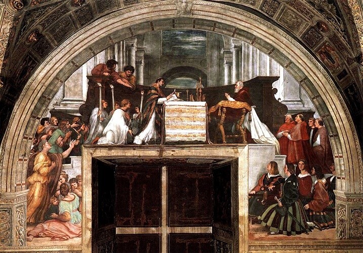 O afresco ” A missa de Bolsena”, que está no Vaticano , é uma das obras de Raffaello que podem ser vistas no museu virtual