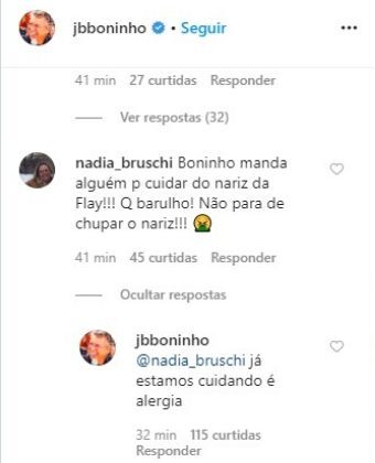 Boninho respondeu ao questionamento de uma internauta sobre a tosse de Flay