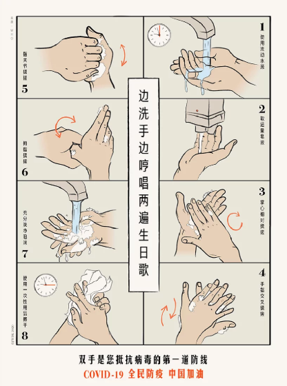 O último cartaz encoraja que cada um tome ações individuais de higiene para parar o contagio