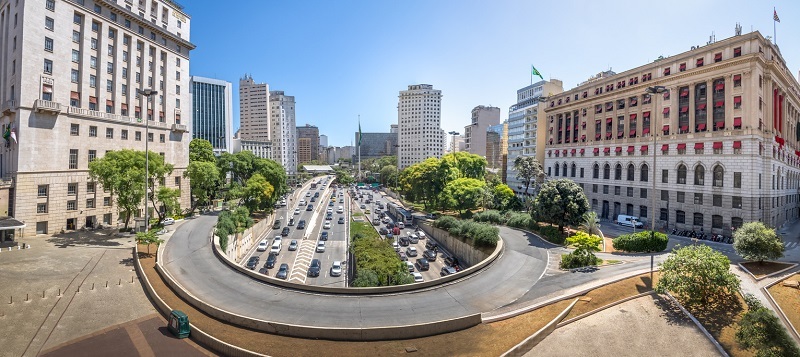 Panoramic view of 23 de Maio Avenue view from view from Viaduto do Cha (Tea Viaduct) - Sao Paulo, Brazil