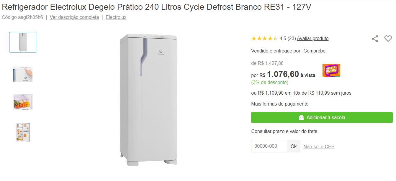 Refrigerador com mais de R$ 350 de economia